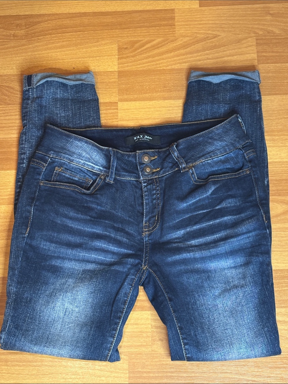 Wax Jean Indigo Blue Slim Jeggings with Faded Detail
